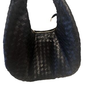 Melie Bianco Brigitte Oversized Satchel Black Woven Vegan Leather